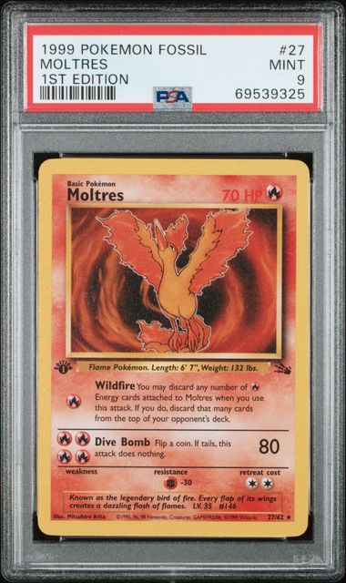 1999 POKEMON FOSSIL #27 MOLTRES 1ST EDITION PSA#9