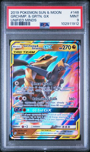 2019 POKEMON SUN & MOON UNIFIED MINDS #146 GRCHMP. & GRTN. GX UNIFIED MINDS PSA#9
