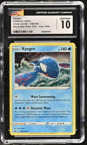 2023 Crown Zenith 036/159 Sea & Sky Kyogre CGC#10