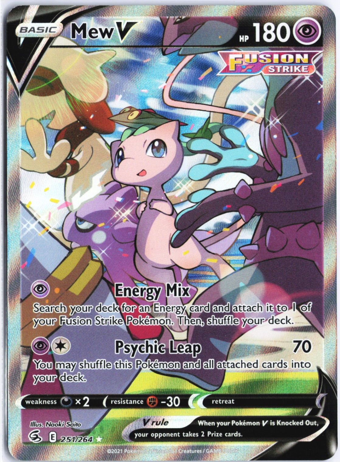 Mew V (Alternate Full Art) Ultra Rare SWSH08: Fusion Strike 251/264 NM