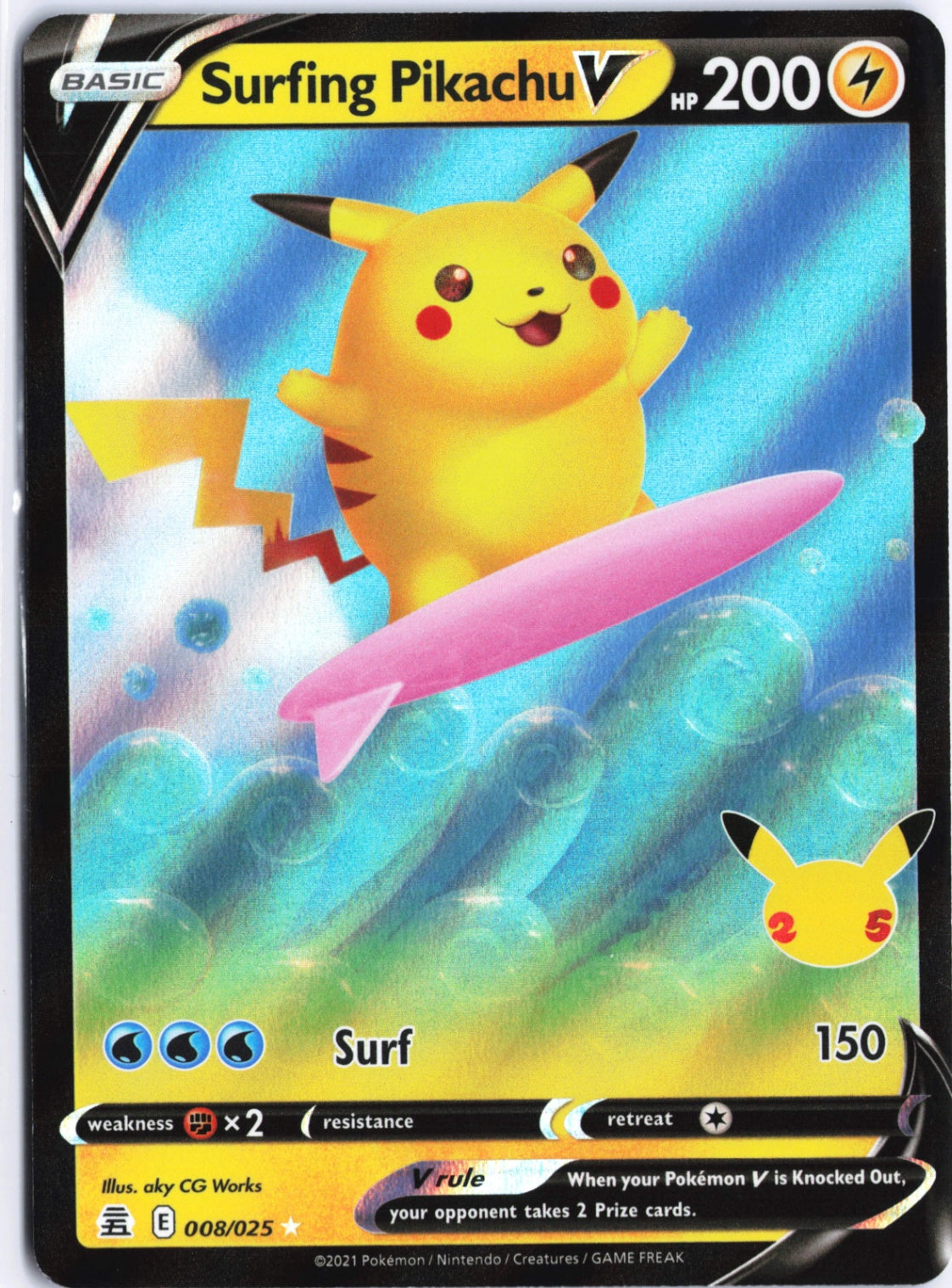 Surfing Pikachu V Ultra Rare Celebrations 008/025 NM