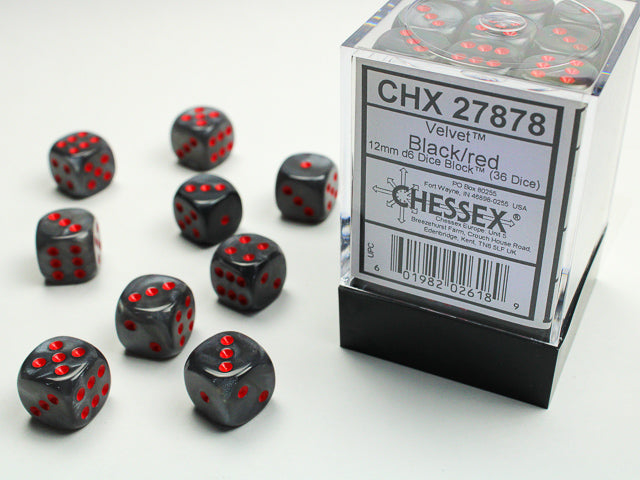 Velvet Black/red 12mm d6 Dice Block (36 dice)