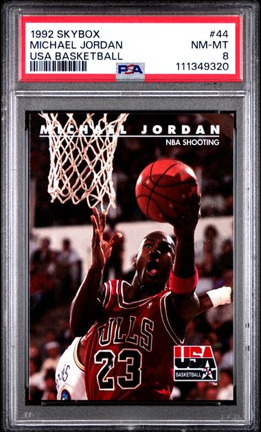 1992 SKYBOX USA BASKETBALL #44 MICHAEL JORDAN USA BASKETBALL PSA 8