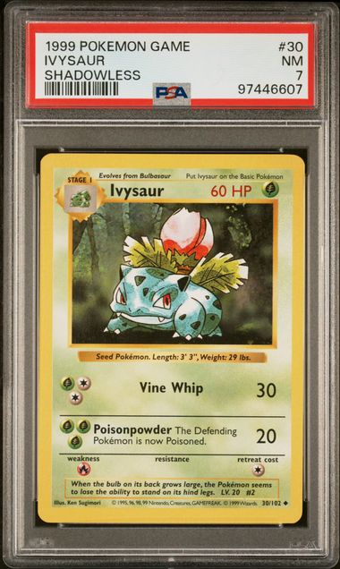 1999 POKEMON GAME #30 IVYSAUR SHADOWLESS PSA 7