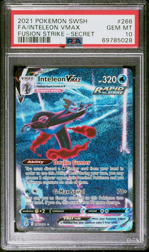 2021 POKEMON SWORD & SHIELD FUSION STRIKE #266 FA/INTELEON VMAX FUSION STRIKE-SECRET PSA#10
