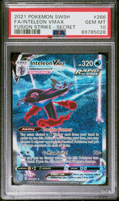 2021 POKEMON SWORD & SHIELD FUSION STRIKE #266 FA/INTELEON VMAX FUSION STRIKE-SECRET PSA#10