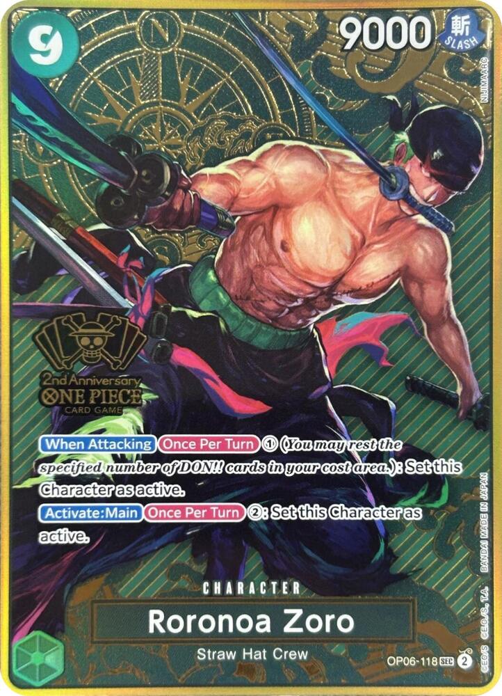 Roronoa Zoro (One Piece Japanese Version 2nd Anniversary Set) - One Piece Promotion Cards #OP06-118