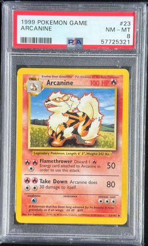1999 POKEMON GAME #23 ARCANINE PSA#8
